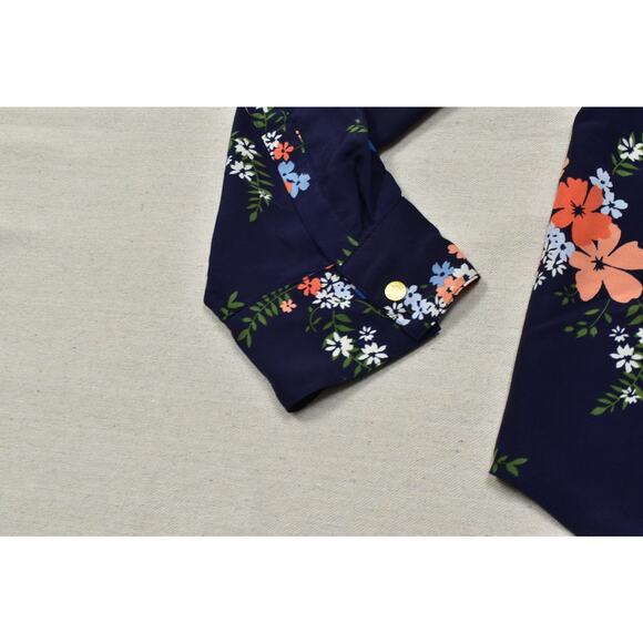 Michael Kors Women's Blue Floral Long Sleeve Full Zip Blouse Regular Size L Poly - Picture 4 of 8